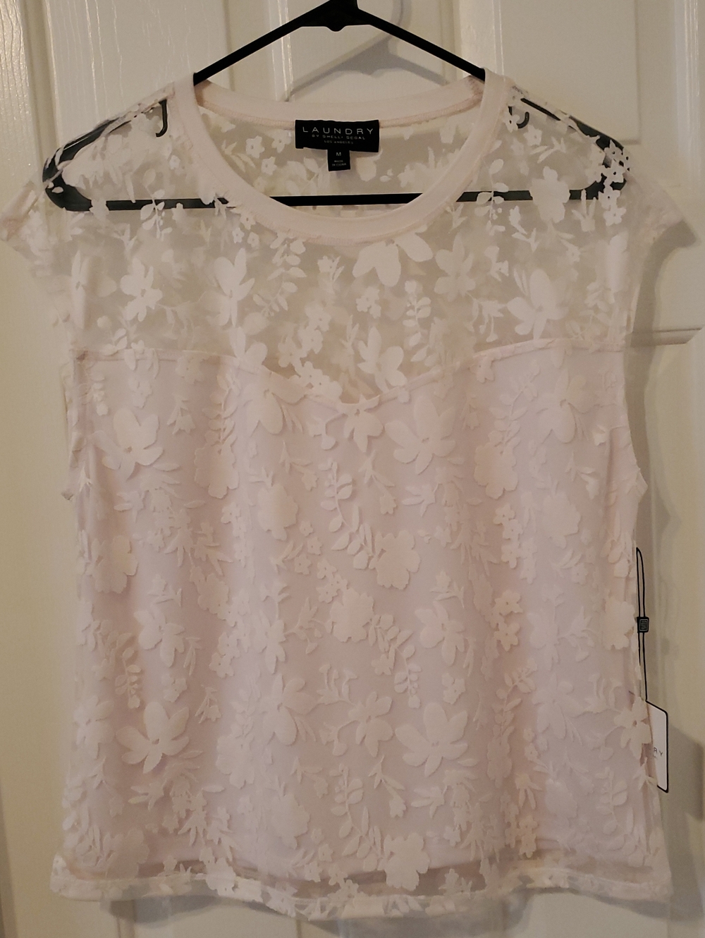 Laundry By Shelli Segal Pale Pink Floral Appliqué Sheer Yoke Top